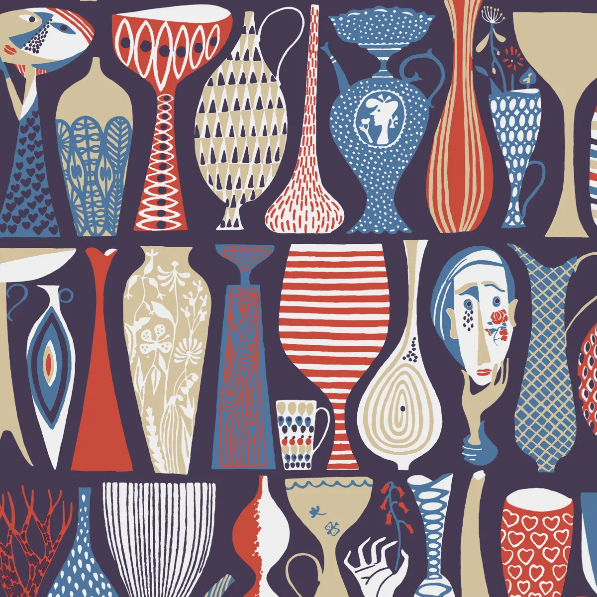 POTTERY_ NAVY AND RED