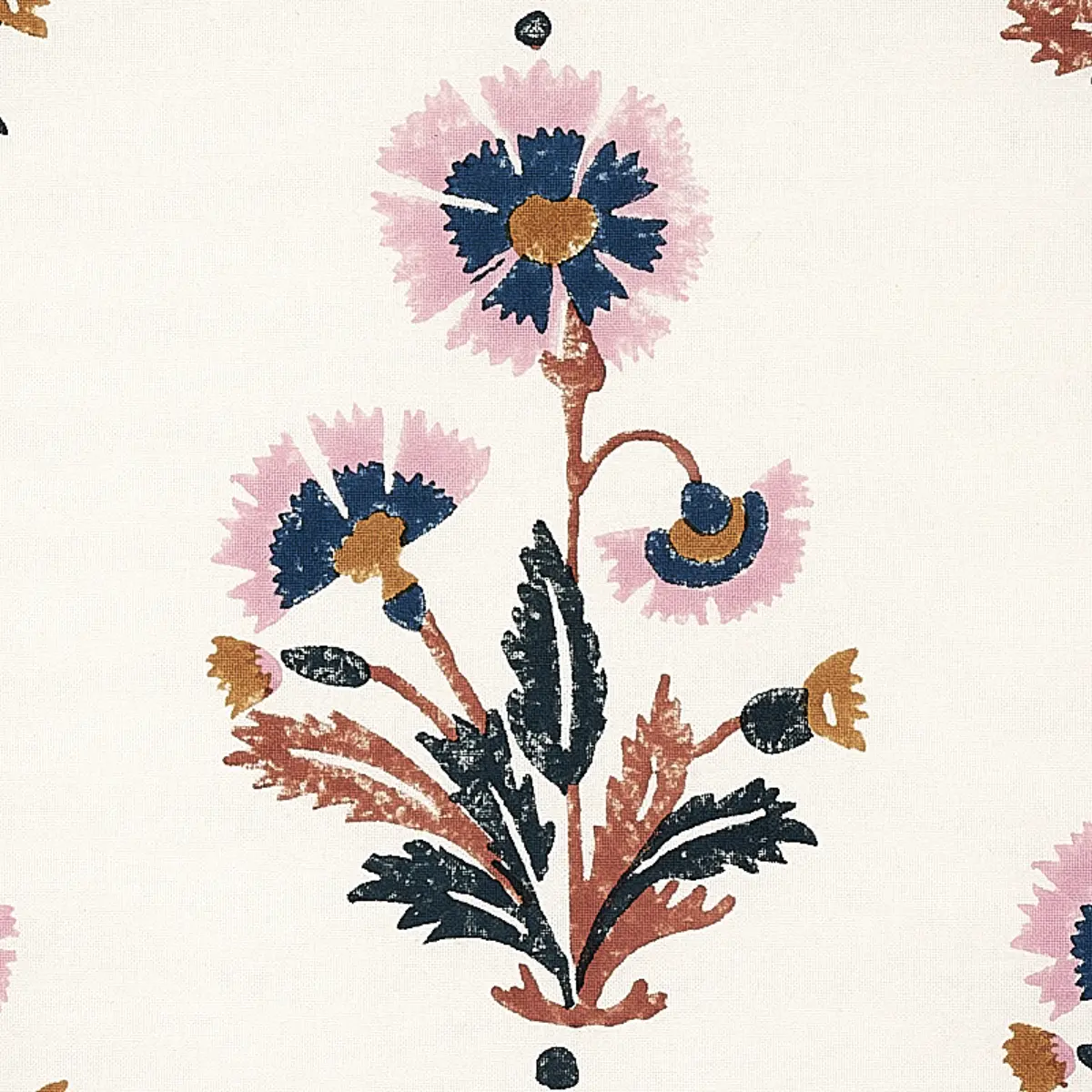 DIANTHUS HAND BLOCK PRINT_ RUST & ROSE