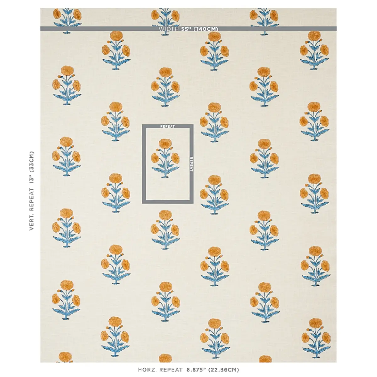 POPPY HAND BLOCK PRINT_ MUSTARD & SKY
