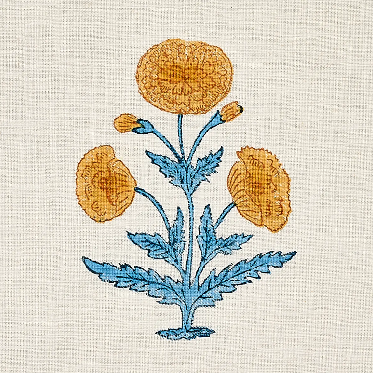 POPPY HAND BLOCK PRINT_ MUSTARD & SKY