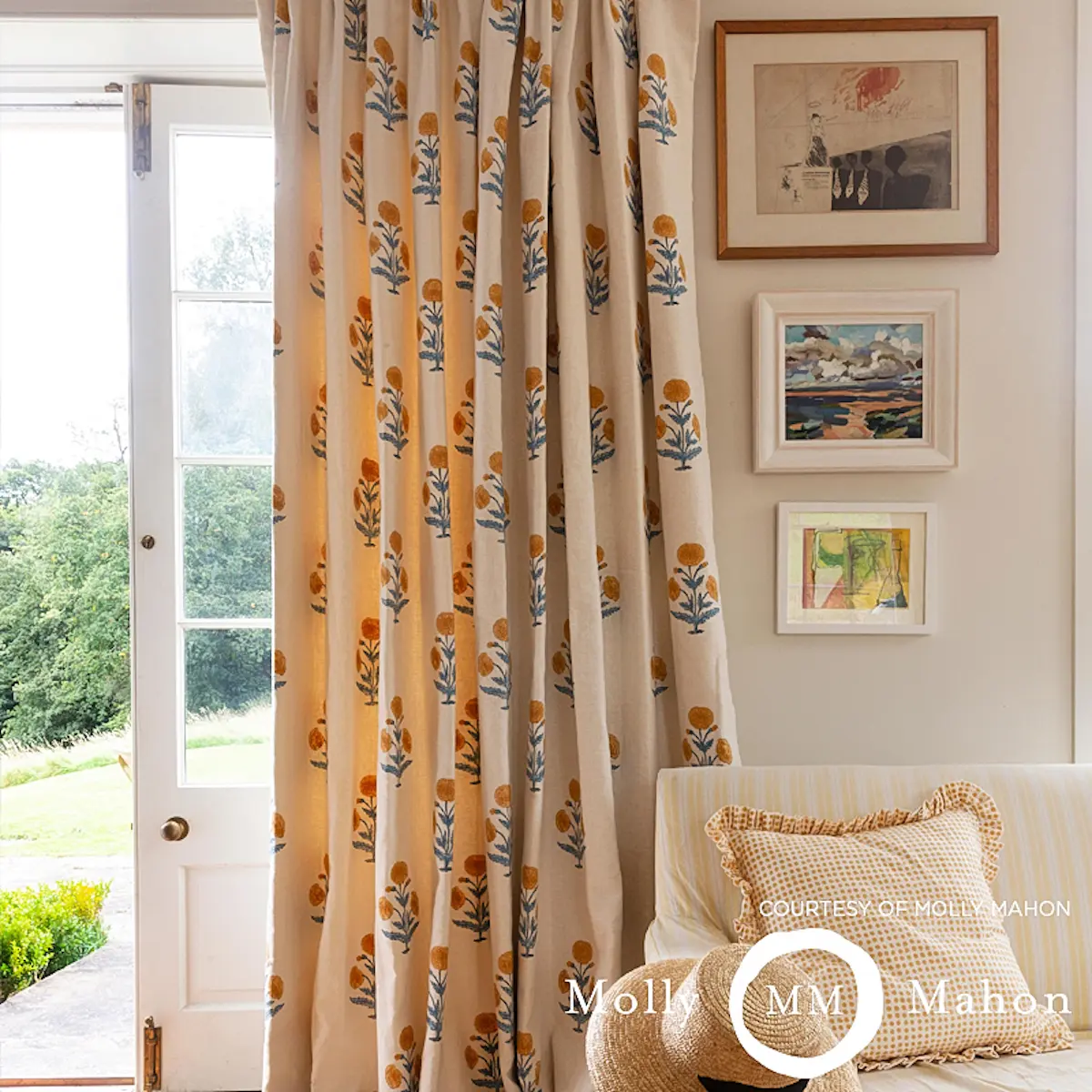 POPPY HAND BLOCK PRINT_ MUSTARD & SKY