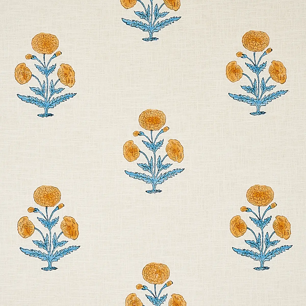 POPPY HAND BLOCK PRINT_ MUSTARD & SKY