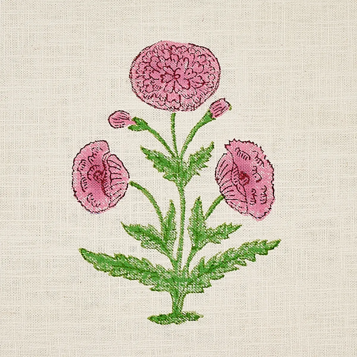 POPPY HAND BLOCK PRINT_ ROSE & GRASS