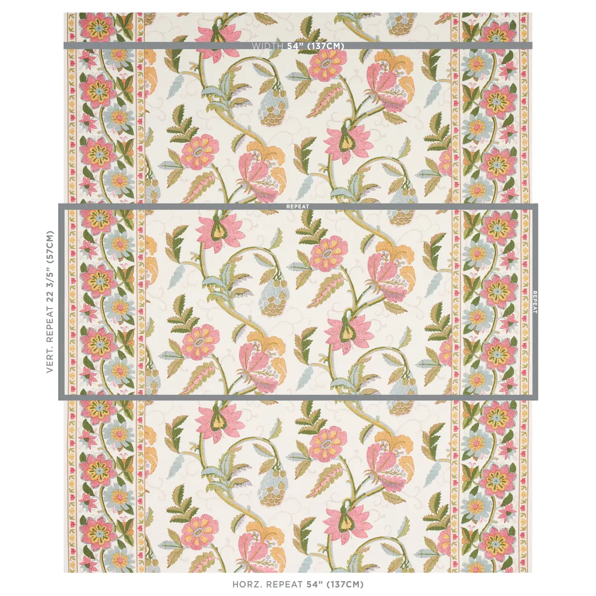 INDALI BORDERED LINEN_ PINK AND LEAF