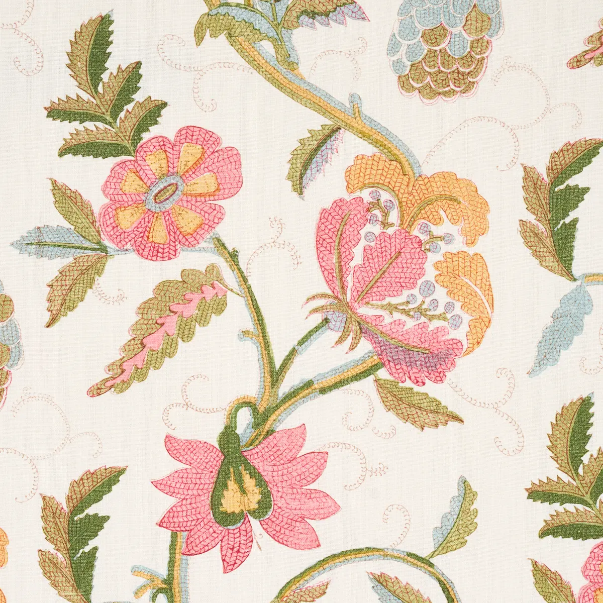 INDALI BORDERED LINEN_ PINK AND LEAF