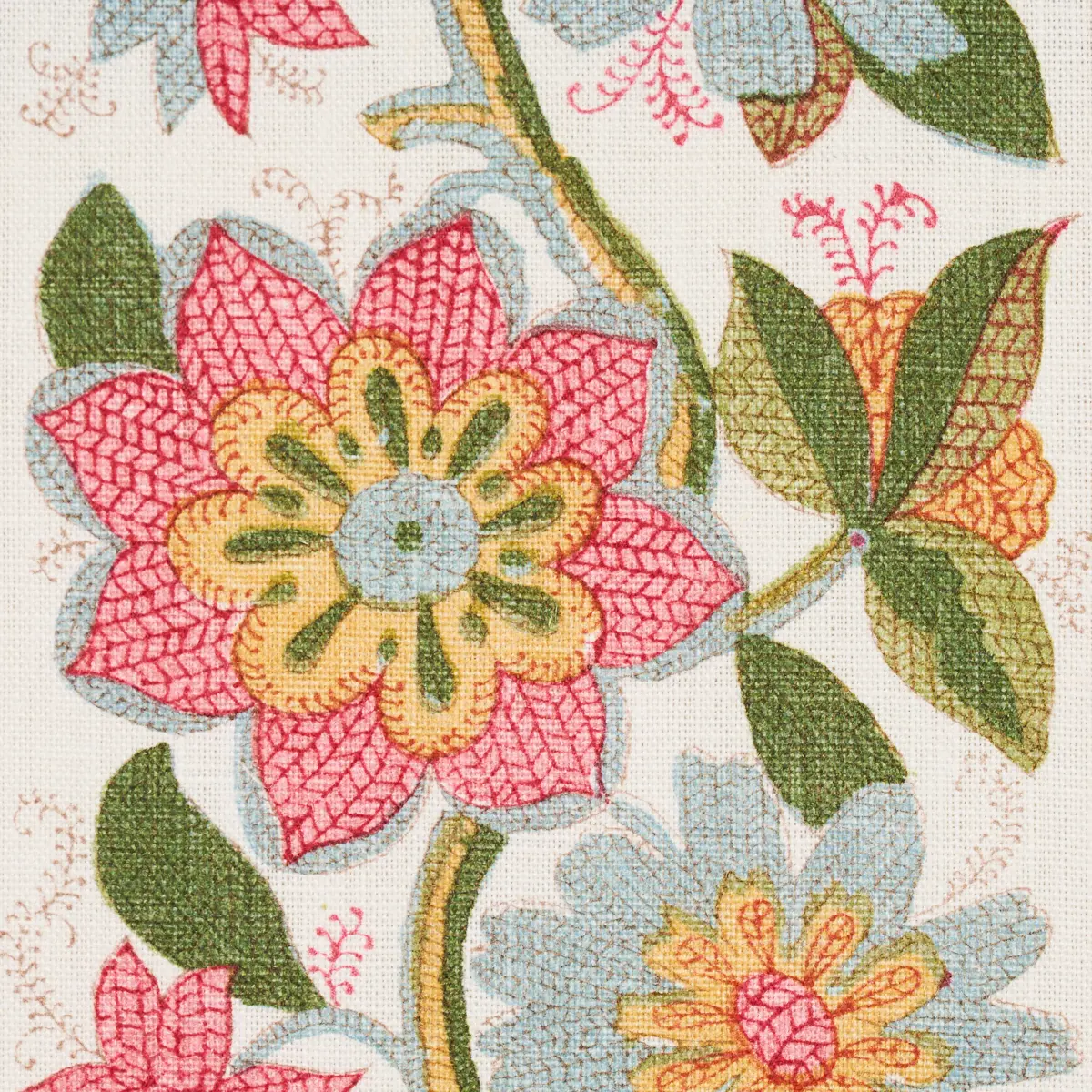 INDALI BORDERED LINEN_ PINK AND LEAF