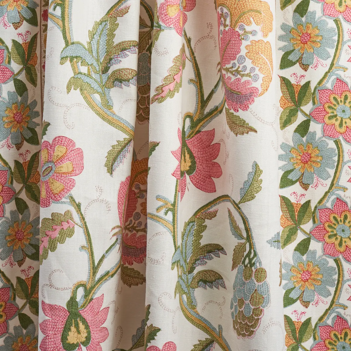 INDALI BORDERED LINEN_ PINK AND LEAF