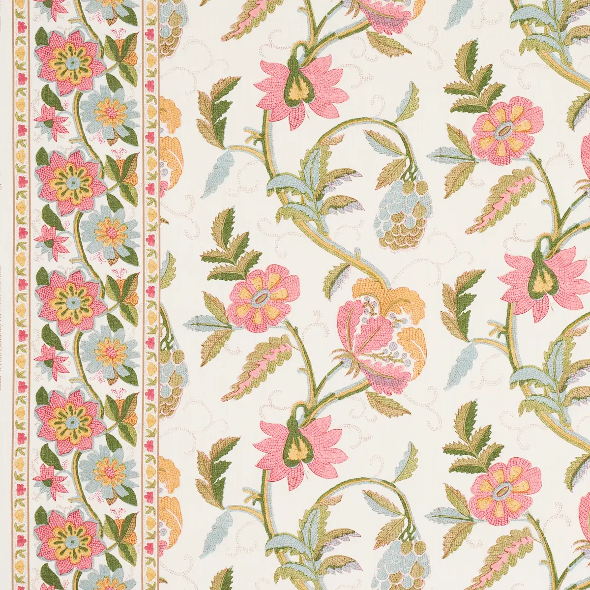 INDALI BORDERED LINEN_ PINK AND LEAF