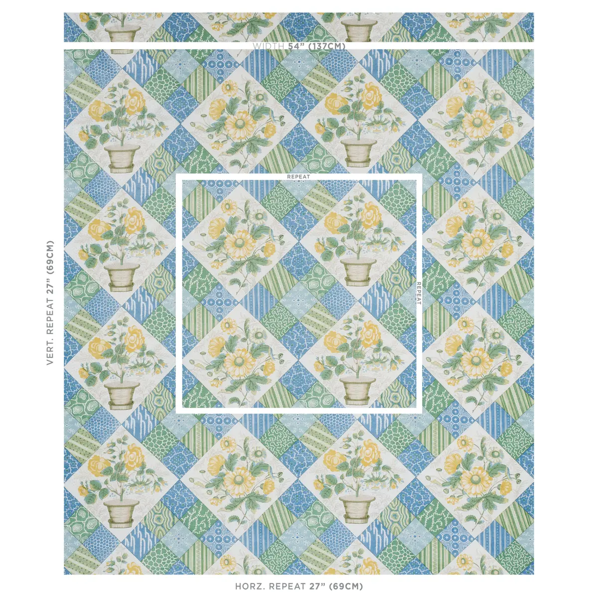 CALDWELL PATCHWORK CHINTZ_ YELLOW AND CORNFLOWER