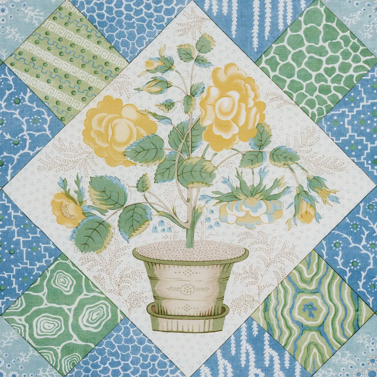 CALDWELL PATCHWORK CHINTZ_ YELLOW AND CORNFLOWER