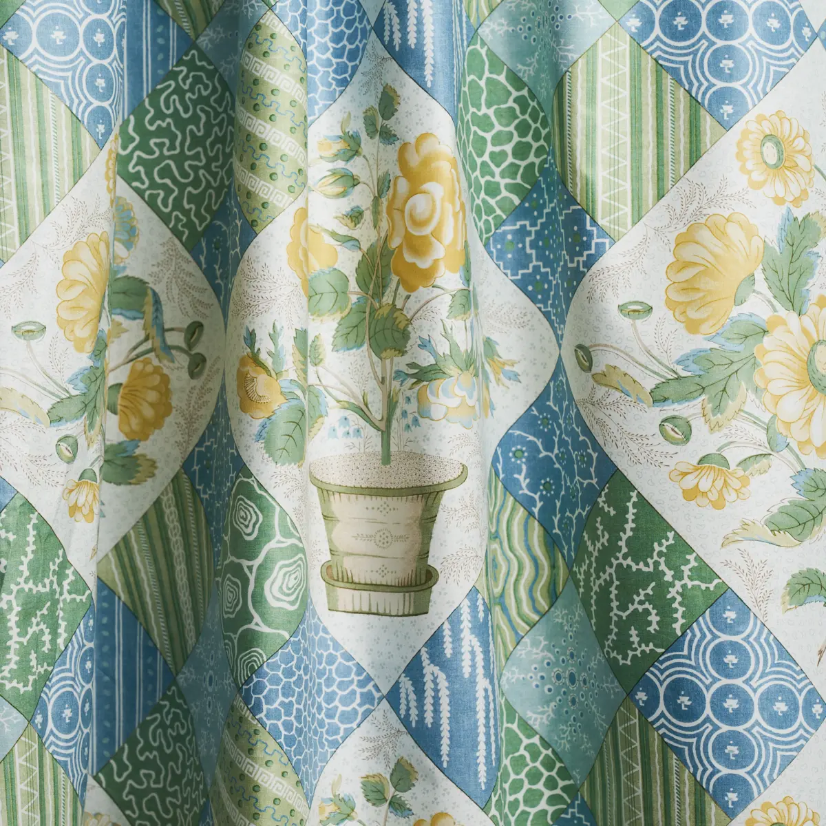CALDWELL PATCHWORK CHINTZ_ YELLOW AND CORNFLOWER