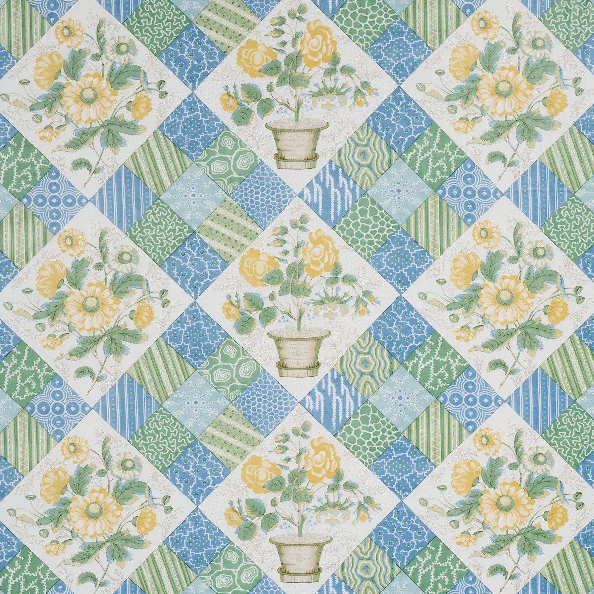 CALDWELL PATCHWORK CHINTZ_ YELLOW AND CORNFLOWER
