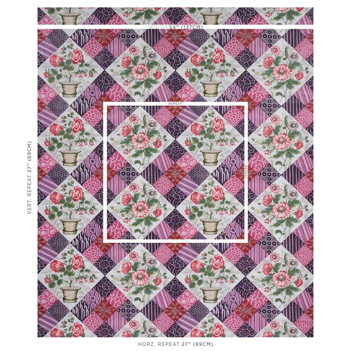CALDWELL PATCHWORK CHINTZ_ FUCHSIA AND PLUM