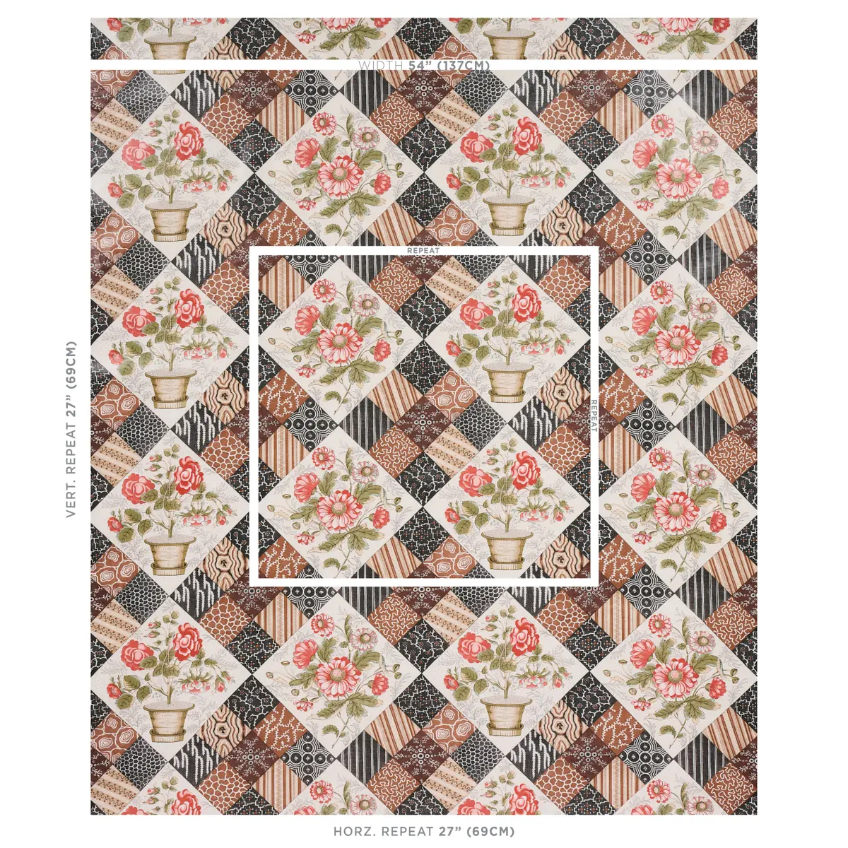 CALDWELL PATCHWORK CHINTZ_ ROSE AND CHOCOLATE
