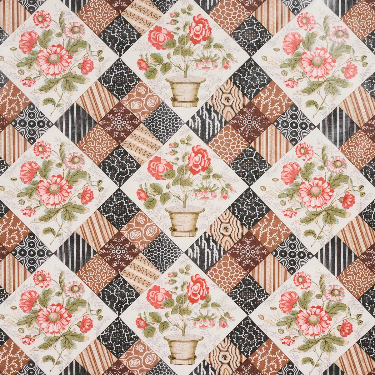 CALDWELL PATCHWORK CHINTZ_ ROSE AND CHOCOLATE