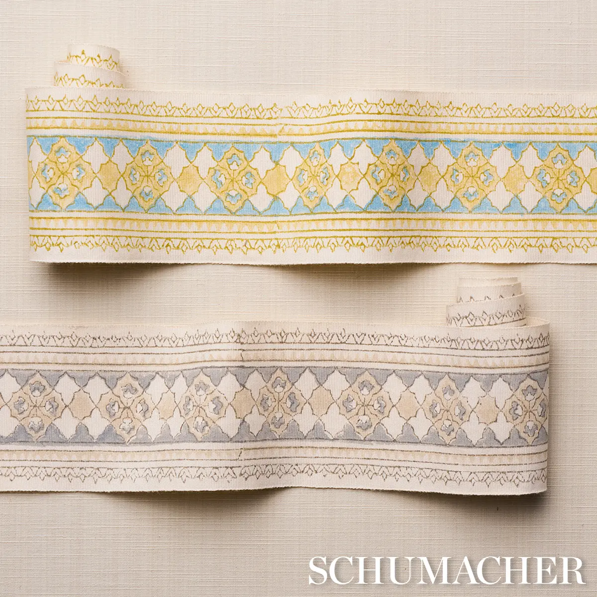 AMIRA HAND BLOCK PRINTED TAPE_ YELLOW & AQUA