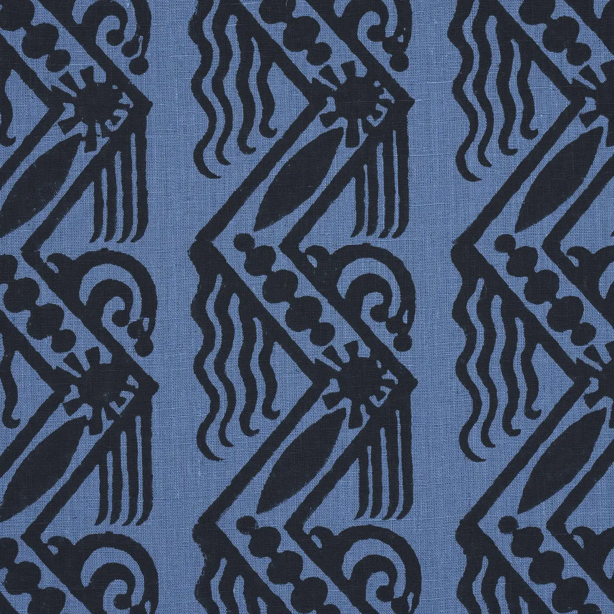 VENETIAN ZIG ZAG BLOCK PRINT_ BLACK ON BLUE