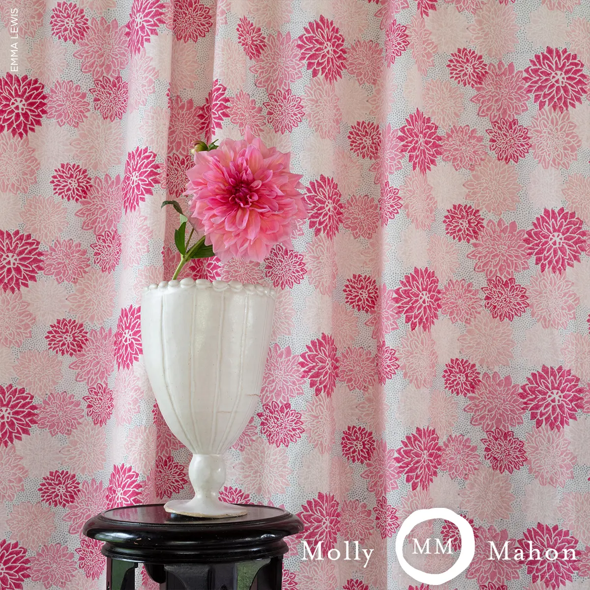 Dahlia Hand Block Print_ HOT PINK