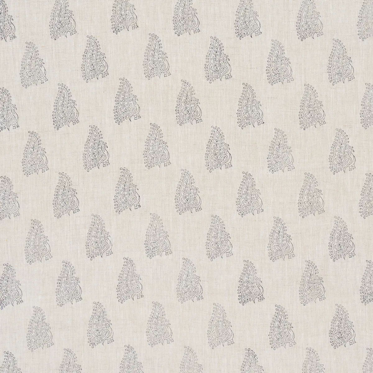PEACOCK LINEN HAND BLOCKED PRINT_ NAVY & FLAX