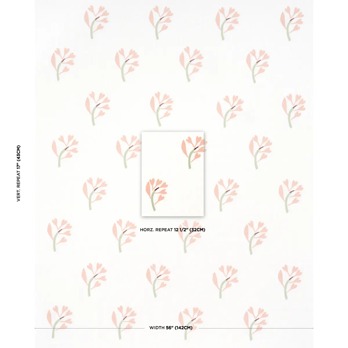 GINKGO HAND BLOCK PRINT_ PINK AND SAGE ON WHITE