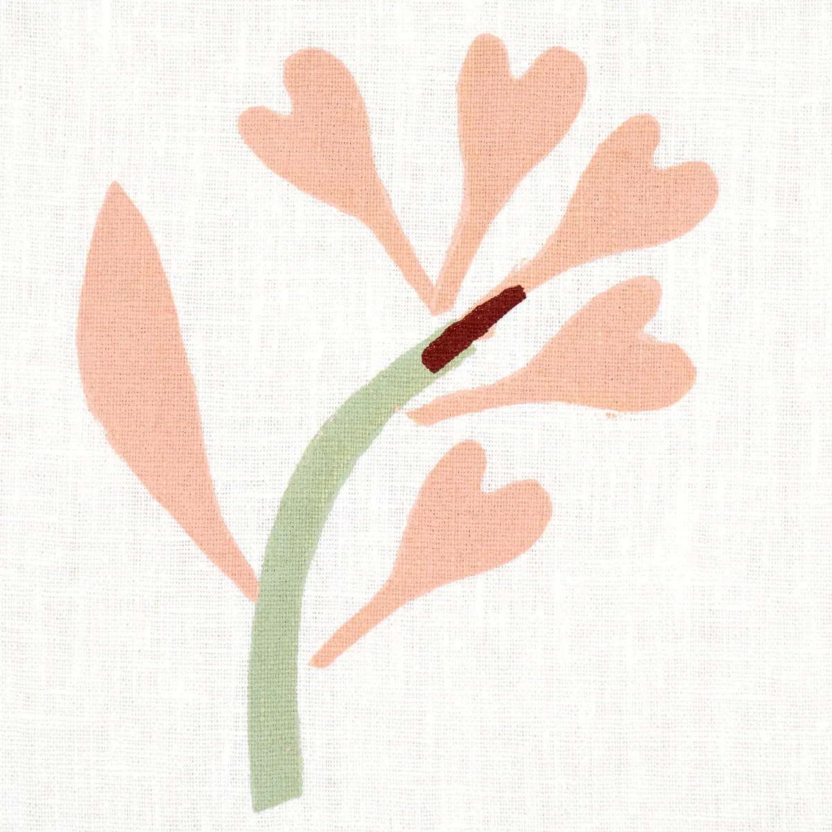 GINKGO HAND BLOCK PRINT_ PINK AND SAGE ON WHITE
