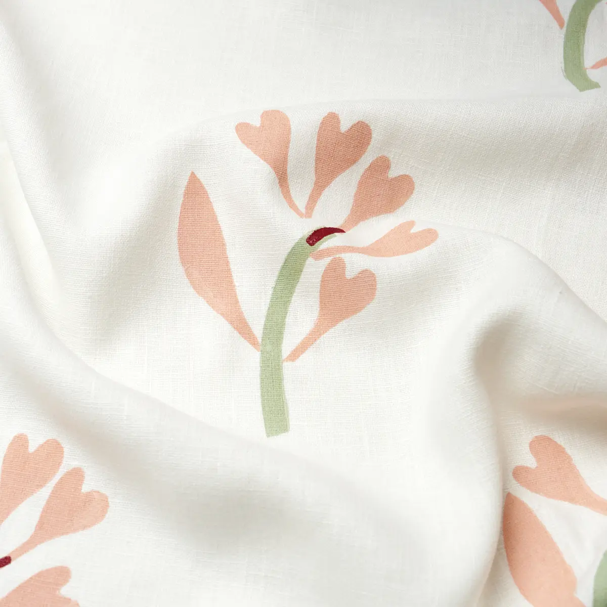 GINKGO HAND BLOCK PRINT_ PINK AND SAGE ON WHITE