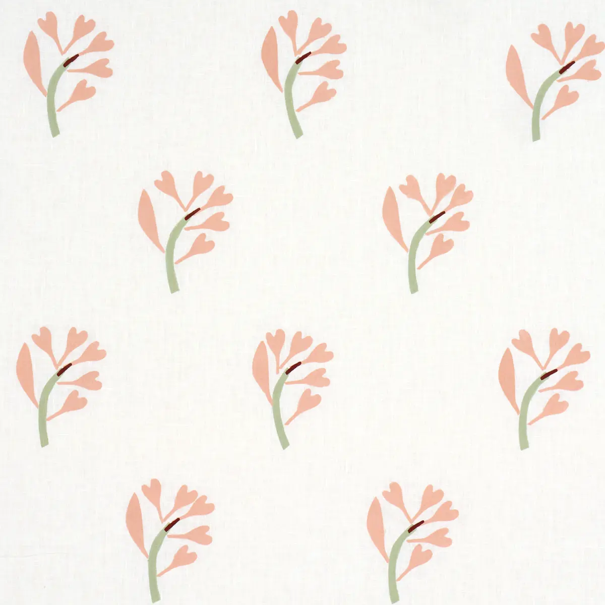 GINKGO HAND BLOCK PRINT_ PINK AND SAGE ON WHITE