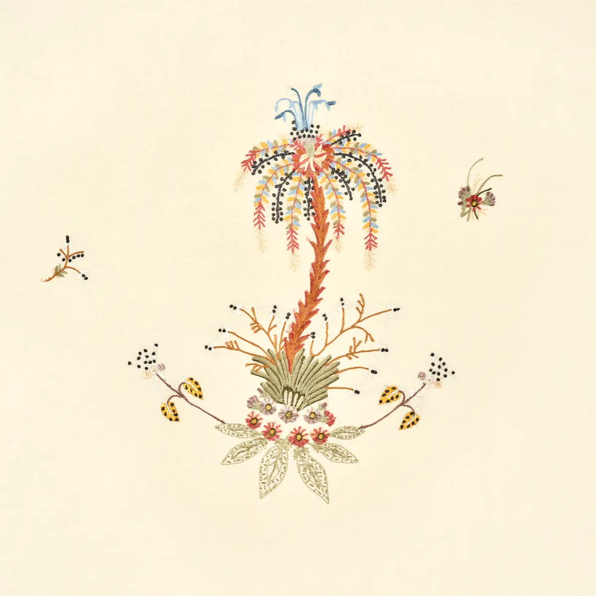 Royal Poinciana Hand Embroidery_ MULTI ON CREME