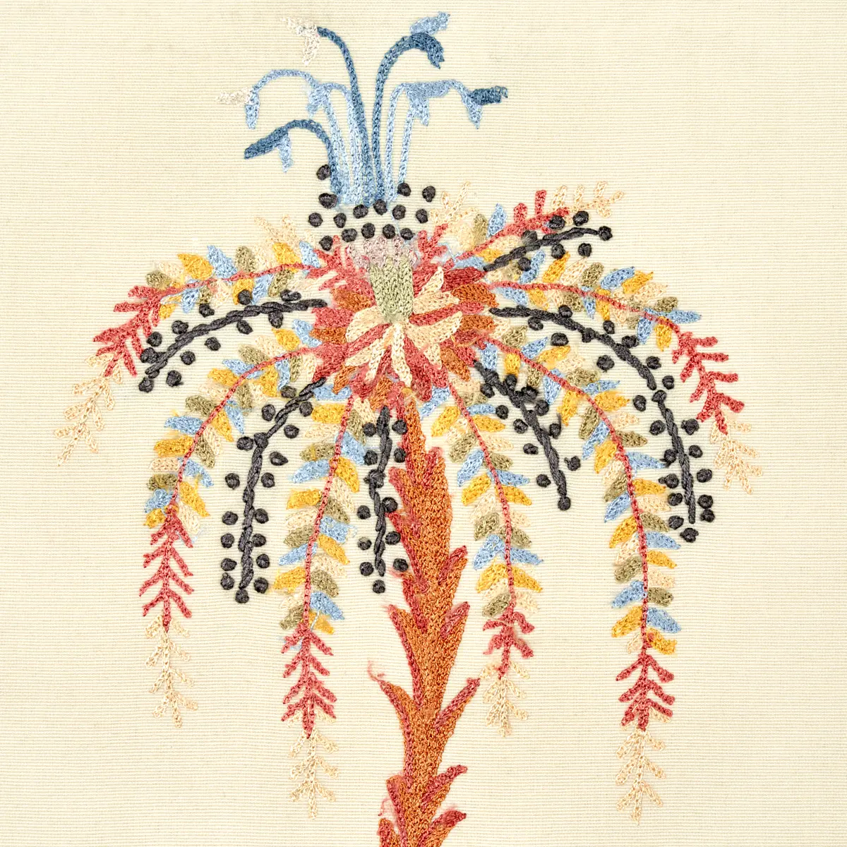 Royal Poinciana Hand Embroidery_ MULTI ON CREME