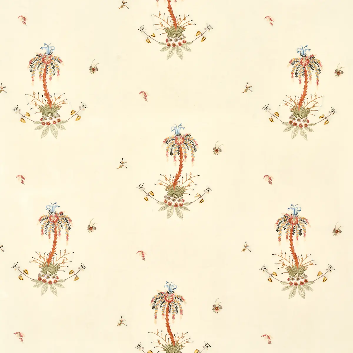 Royal Poinciana Hand Embroidery_ MULTI ON CREME