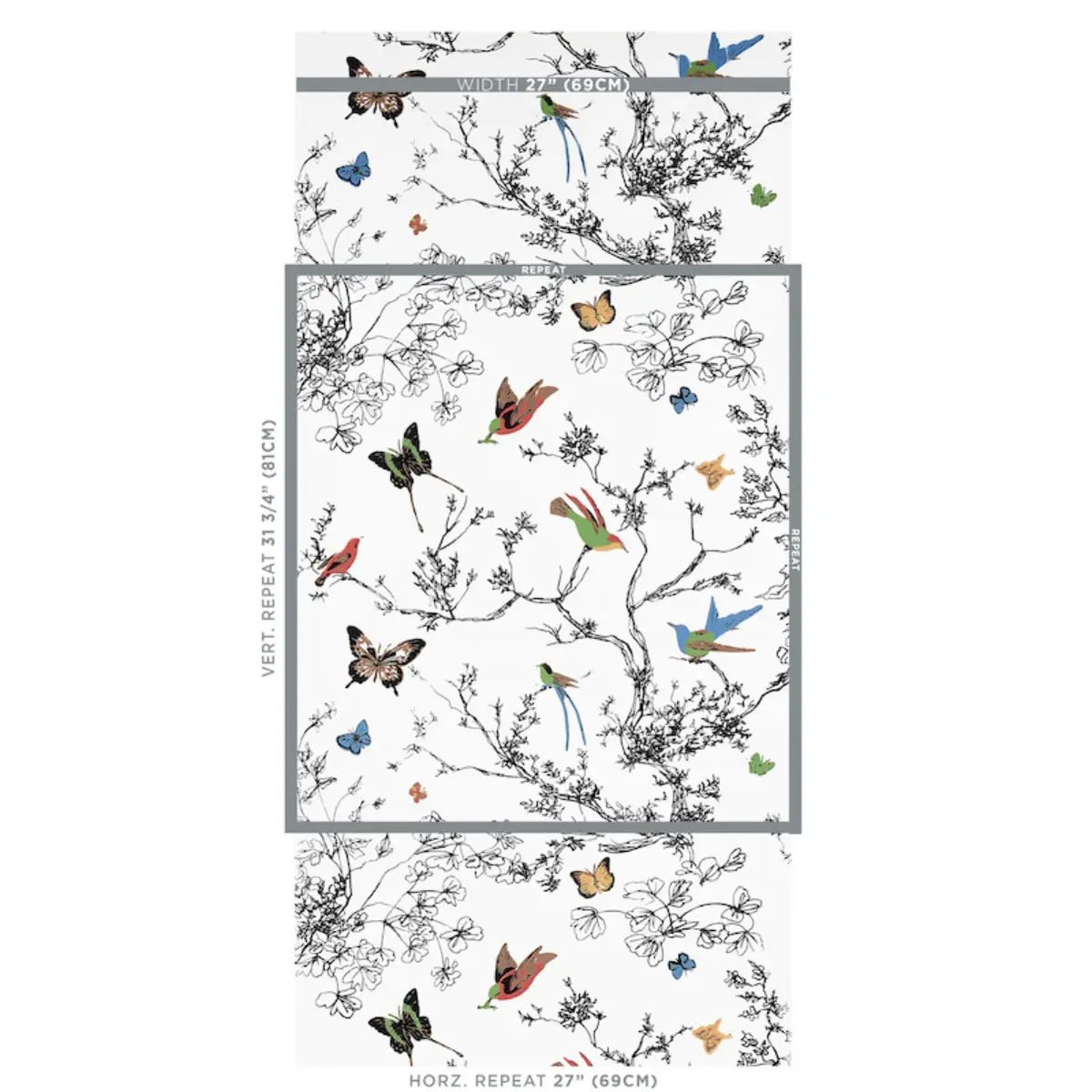 BIRDS & BUTTERFLIES_ MULTI ON WHITE