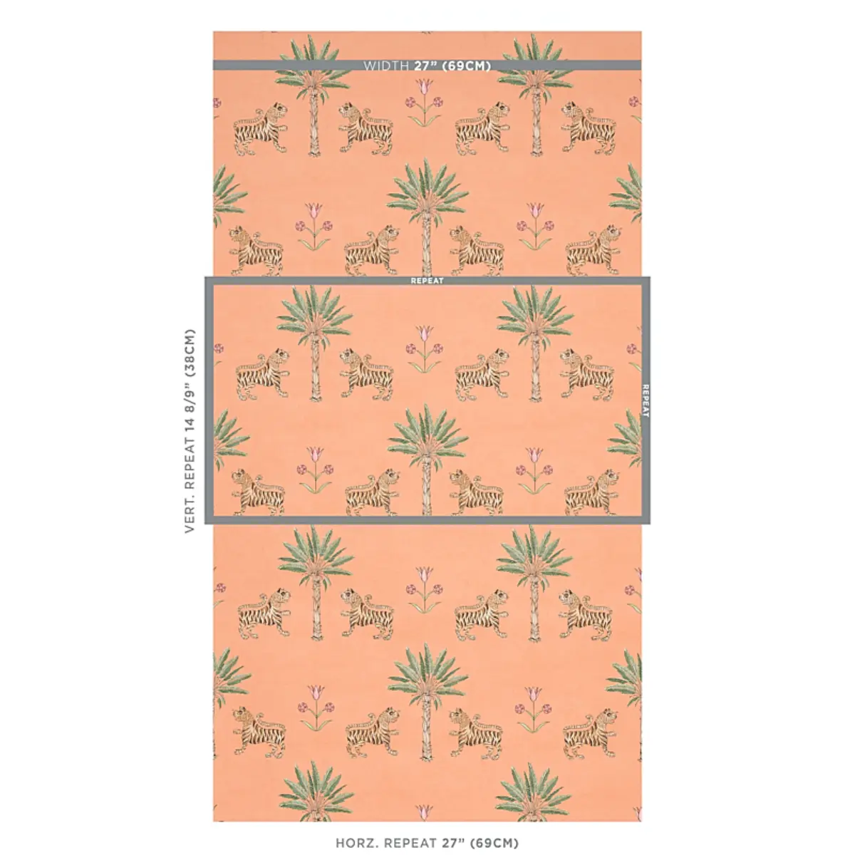 TIGER PALM_ CRIMSON ON PEACH