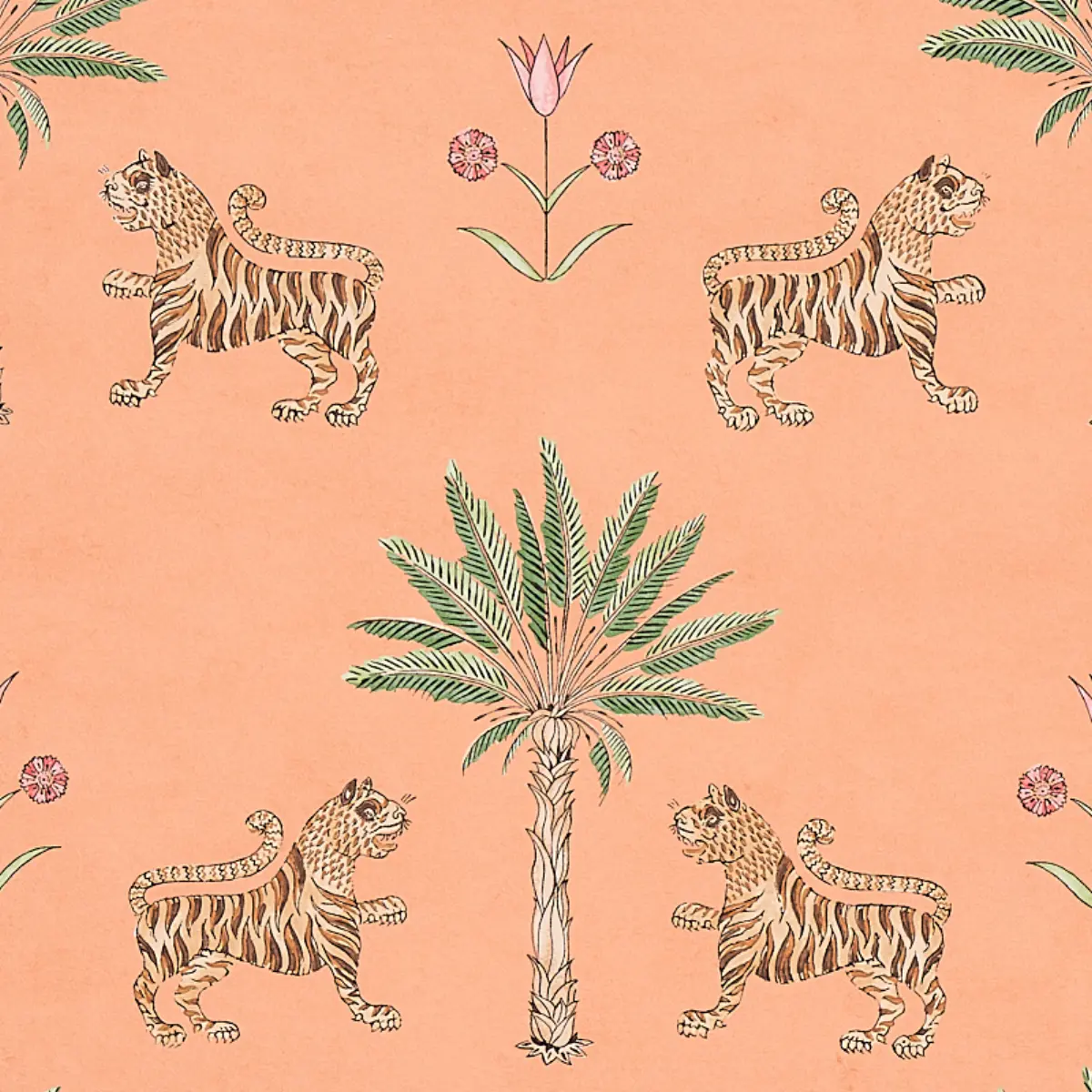 TIGER PALM_ CRIMSON ON PEACH