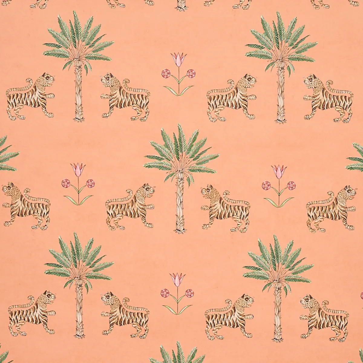 TIGER PALM_ CRIMSON ON PEACH