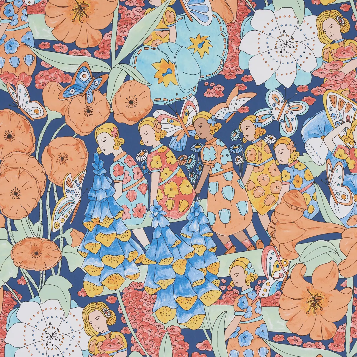 FAIRIE GARDEN_ ORANGE AND NAVY