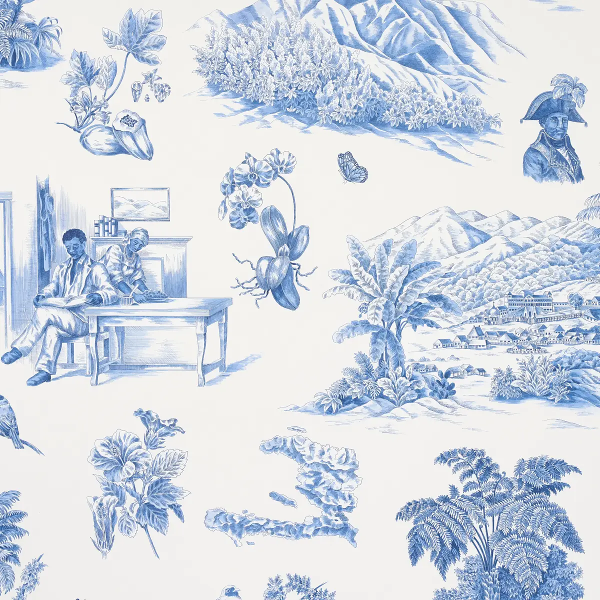 TOUSSAINT TOILE_ BLUE ON IVORY
