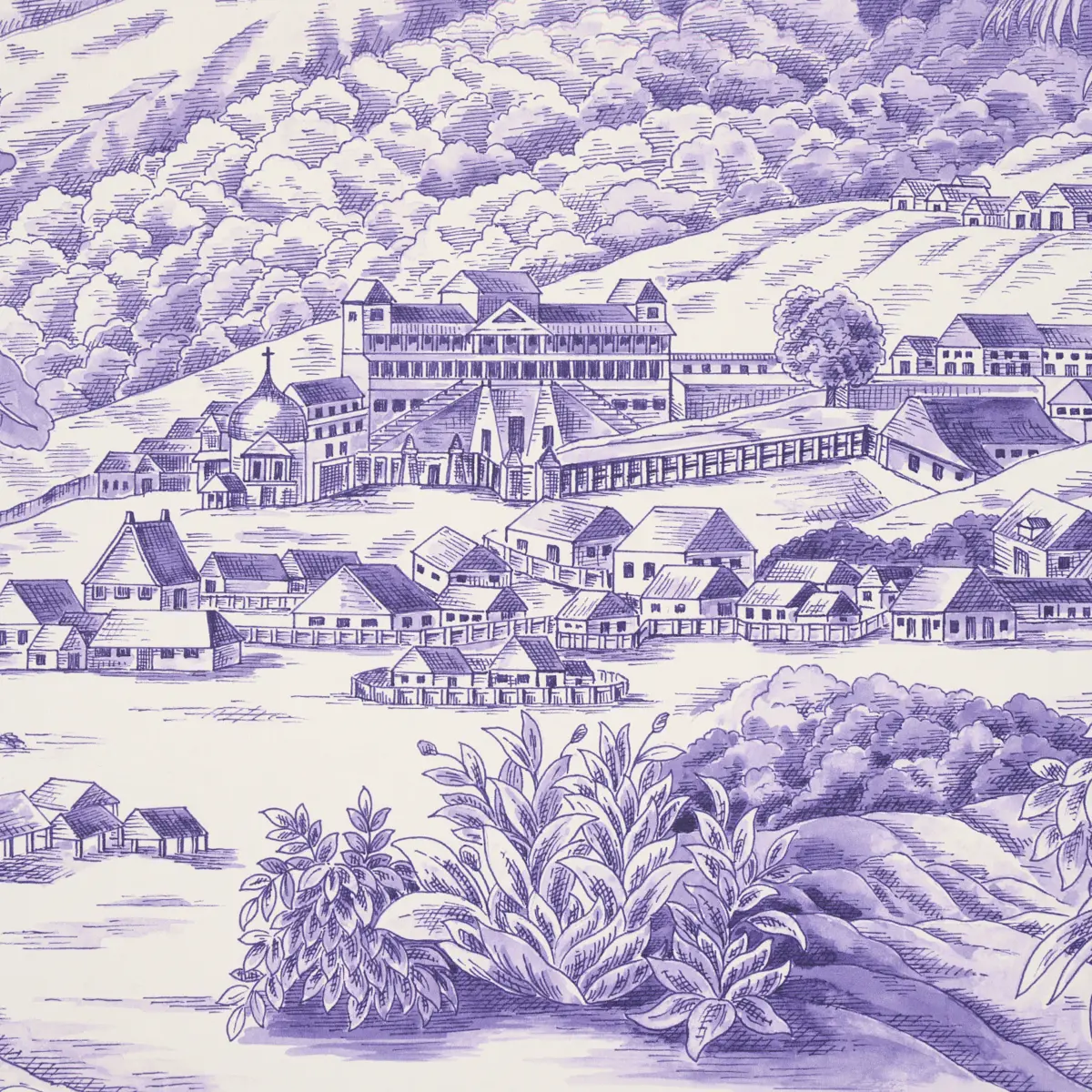 TOUSSAINT TOILE_ PURPLE ON CREAM