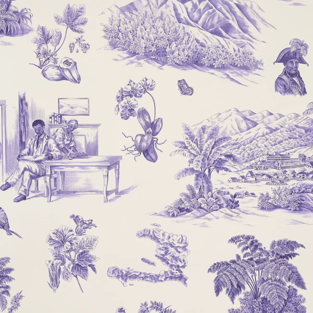 TOUSSAINT TOILE_ PURPLE ON CREAM