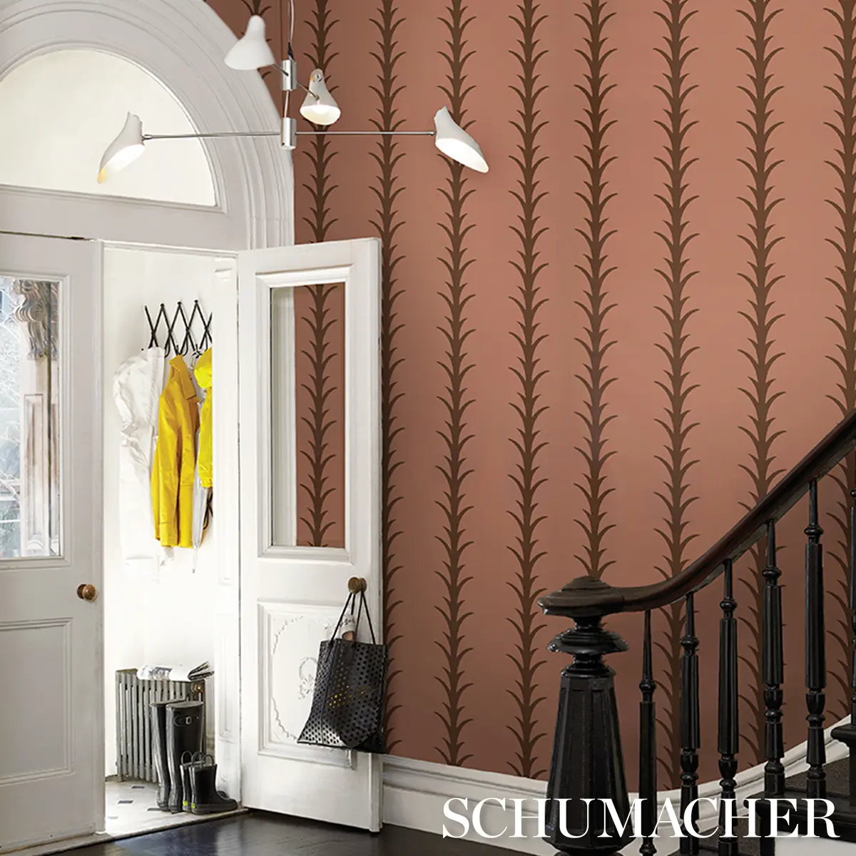 ACANTHUS STRIPE_ BROWN ON ROSEWOOD