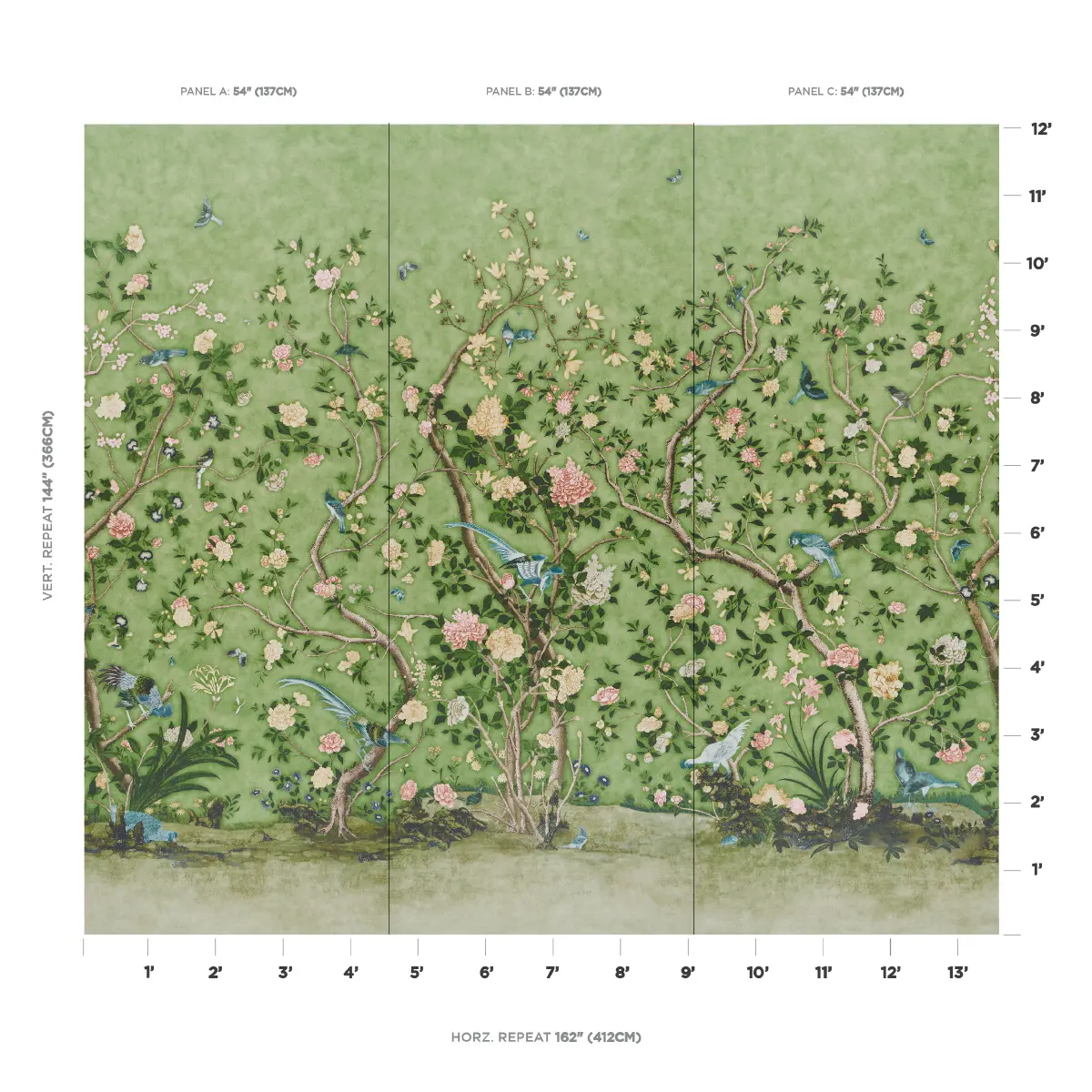 Les Oiseaux Panel Set_ APPLE GREEN