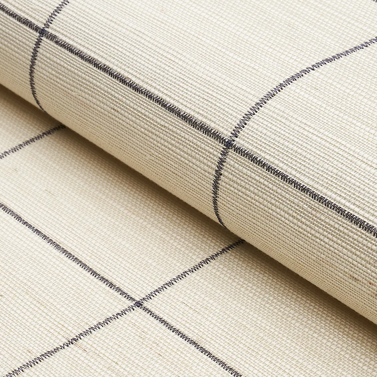 WINDOWPANE EMBROIDERED SISAL_ CHARCOAL