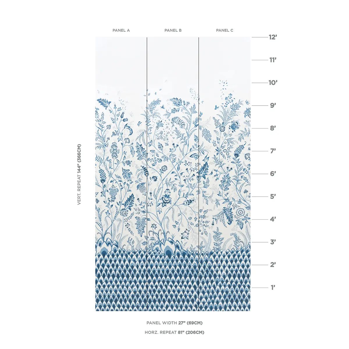 CHINOISERIE GRANDE PANEL SET_ INDIGO