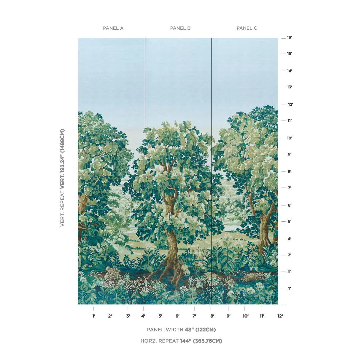 La Forêt 3 Panel Set_ SPRING GREEN FOREST