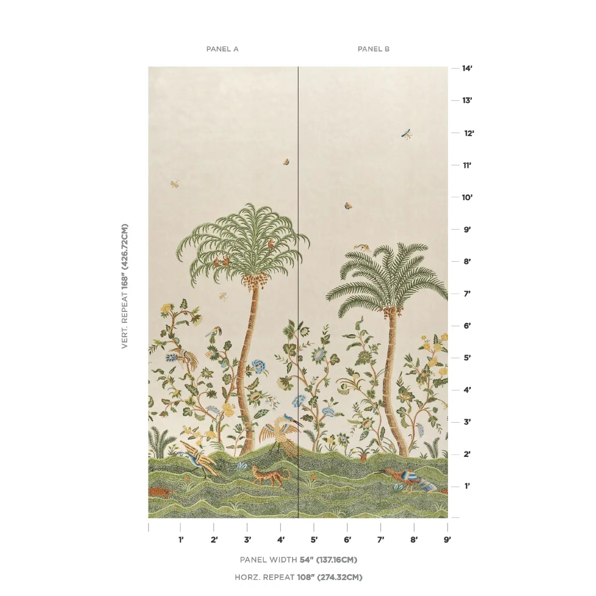 Spotswood Crewel 2 Panel Set_ SAGE
