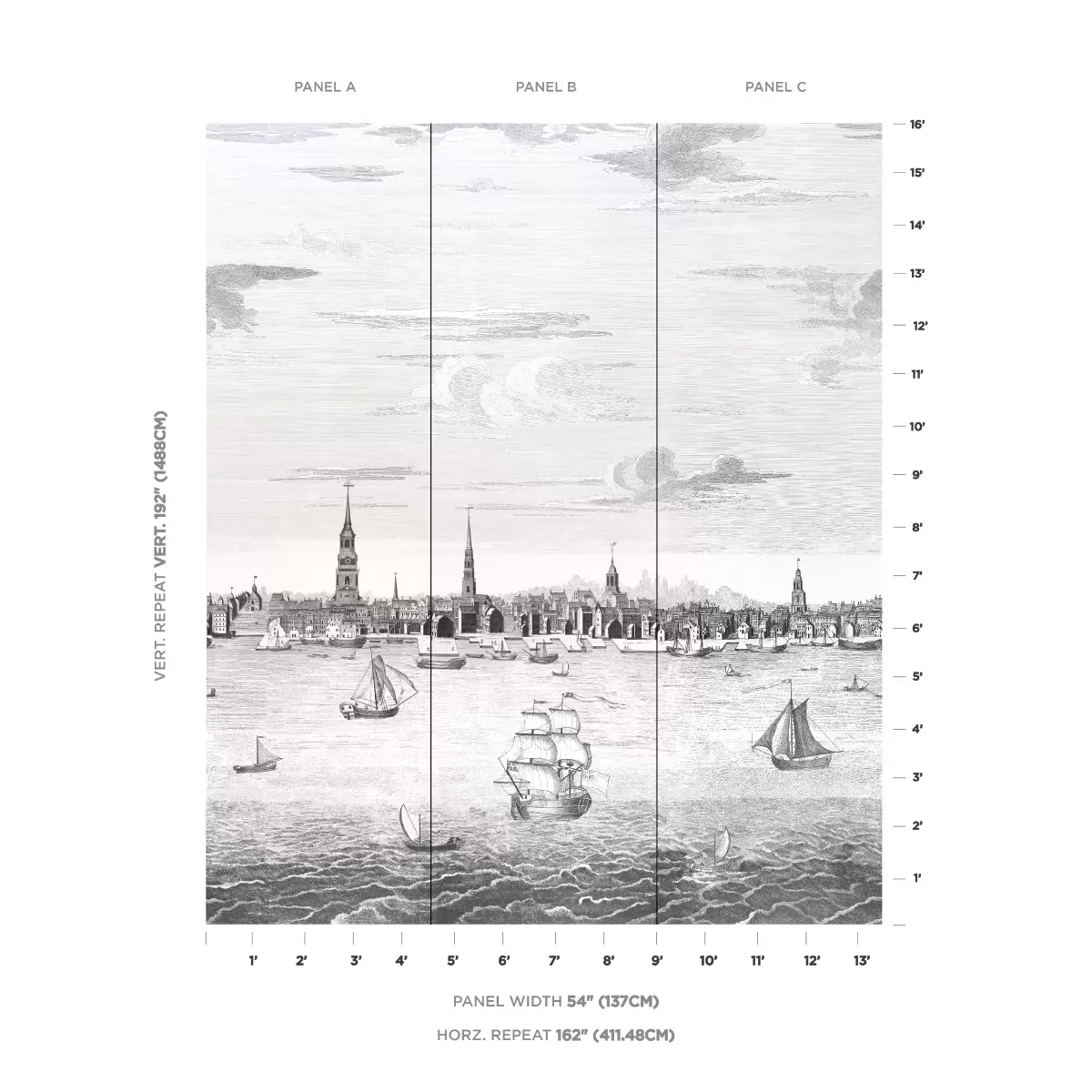 Philadelphia Harbor 3 Panel Set_ BLACK