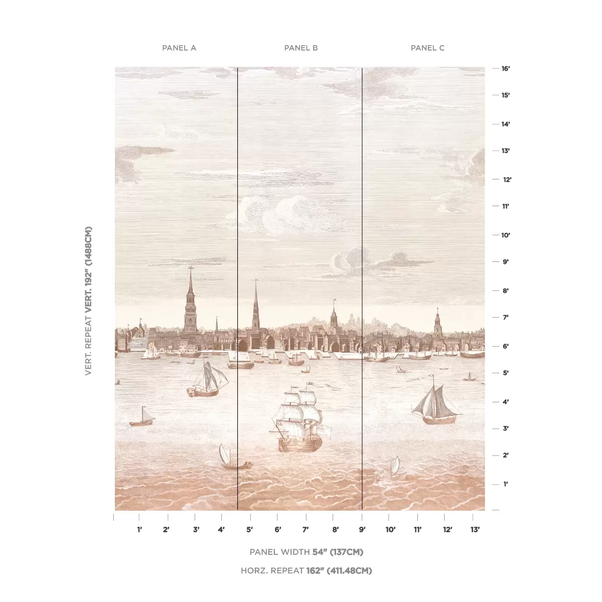 Philadelphia Harbor 3 Panel Set_ SEPIA
