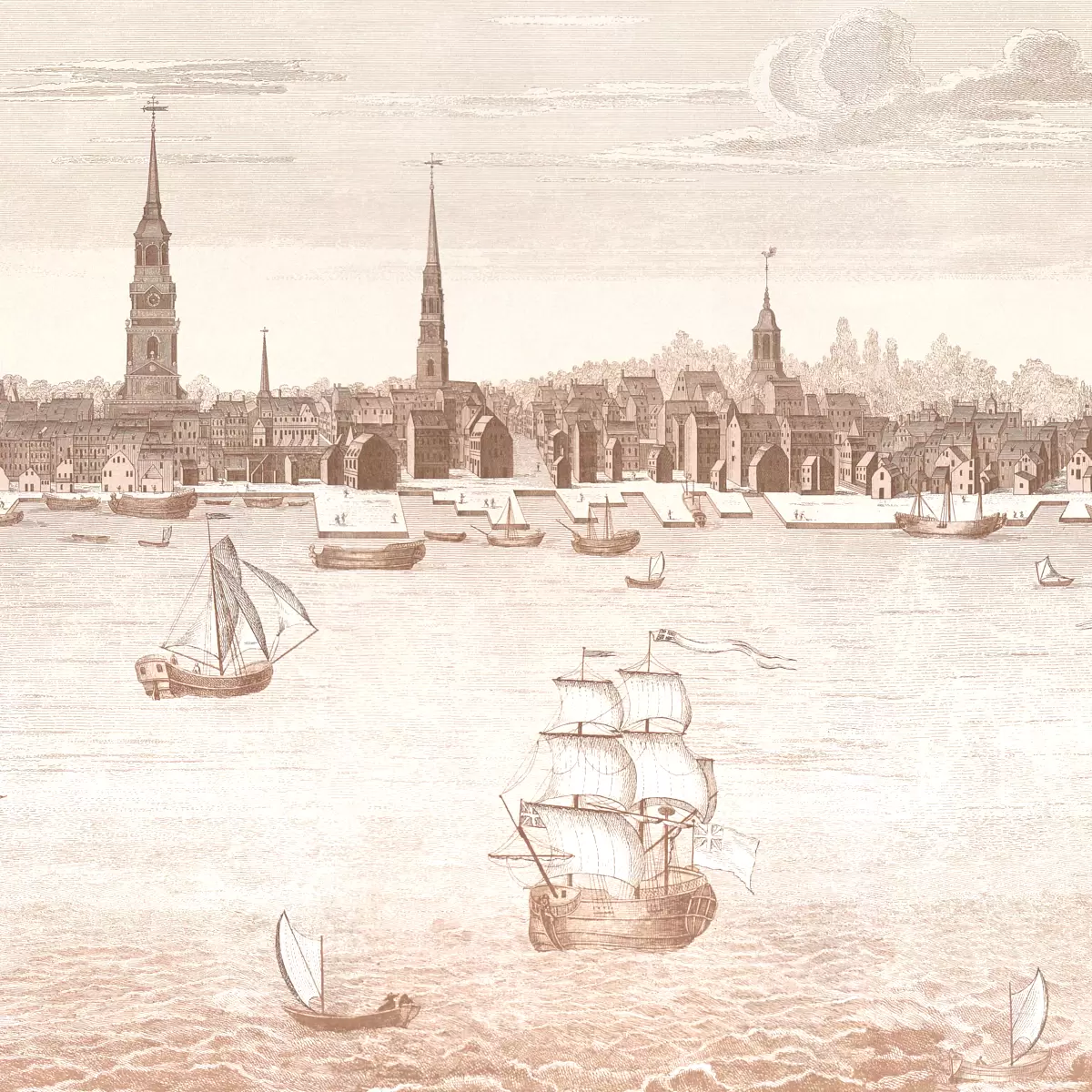 Philadelphia Harbor 3 Panel Set_ SEPIA