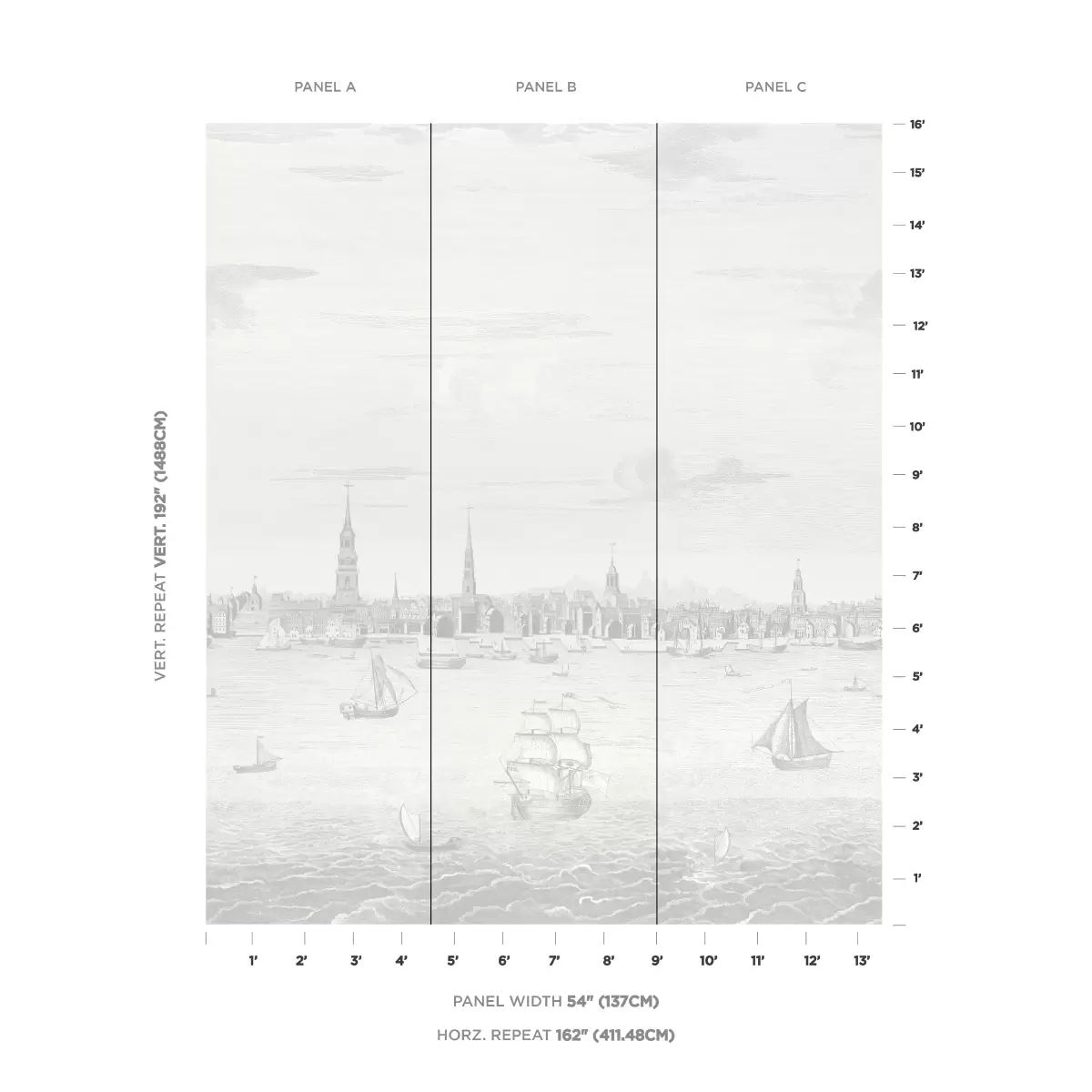 Philadelphia Harbor 3 Panel Set_ GREY