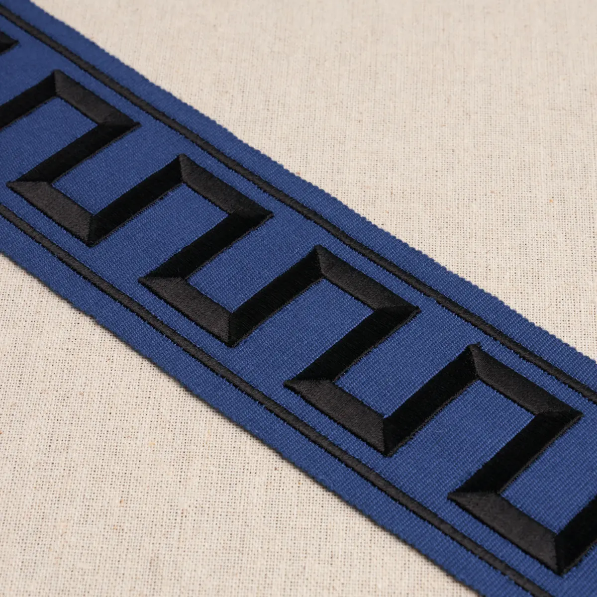 GREEK KEY EMBROIDERED TAPE_ BLACK ON NAVY