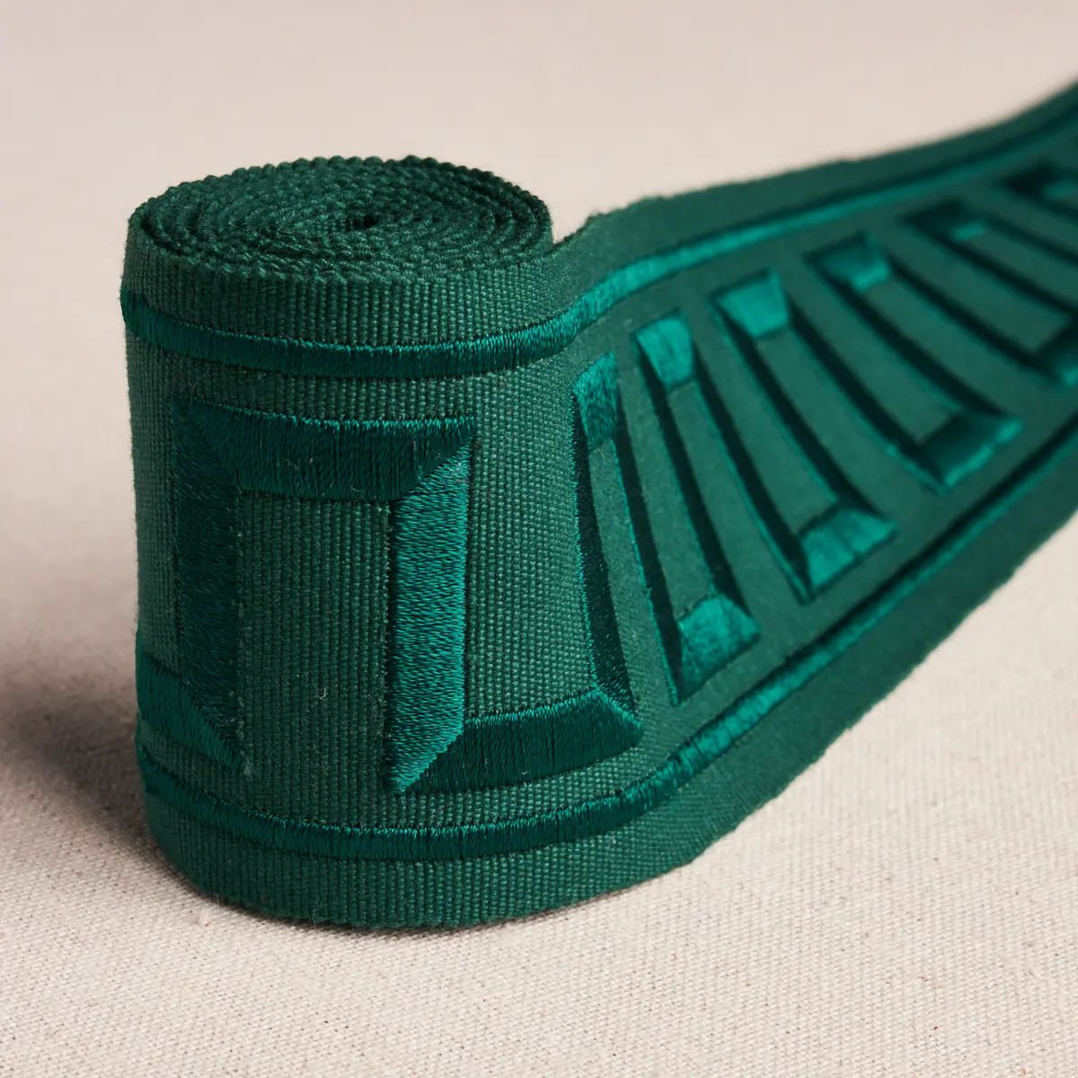 GREEK KEY EMBROIDERED TAPE_ EMERALD